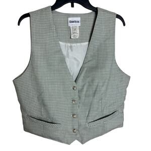 Vintage Darlyn Y2K Vest Women L Green Gingham Cottage Whymsical 90s Academia 80s